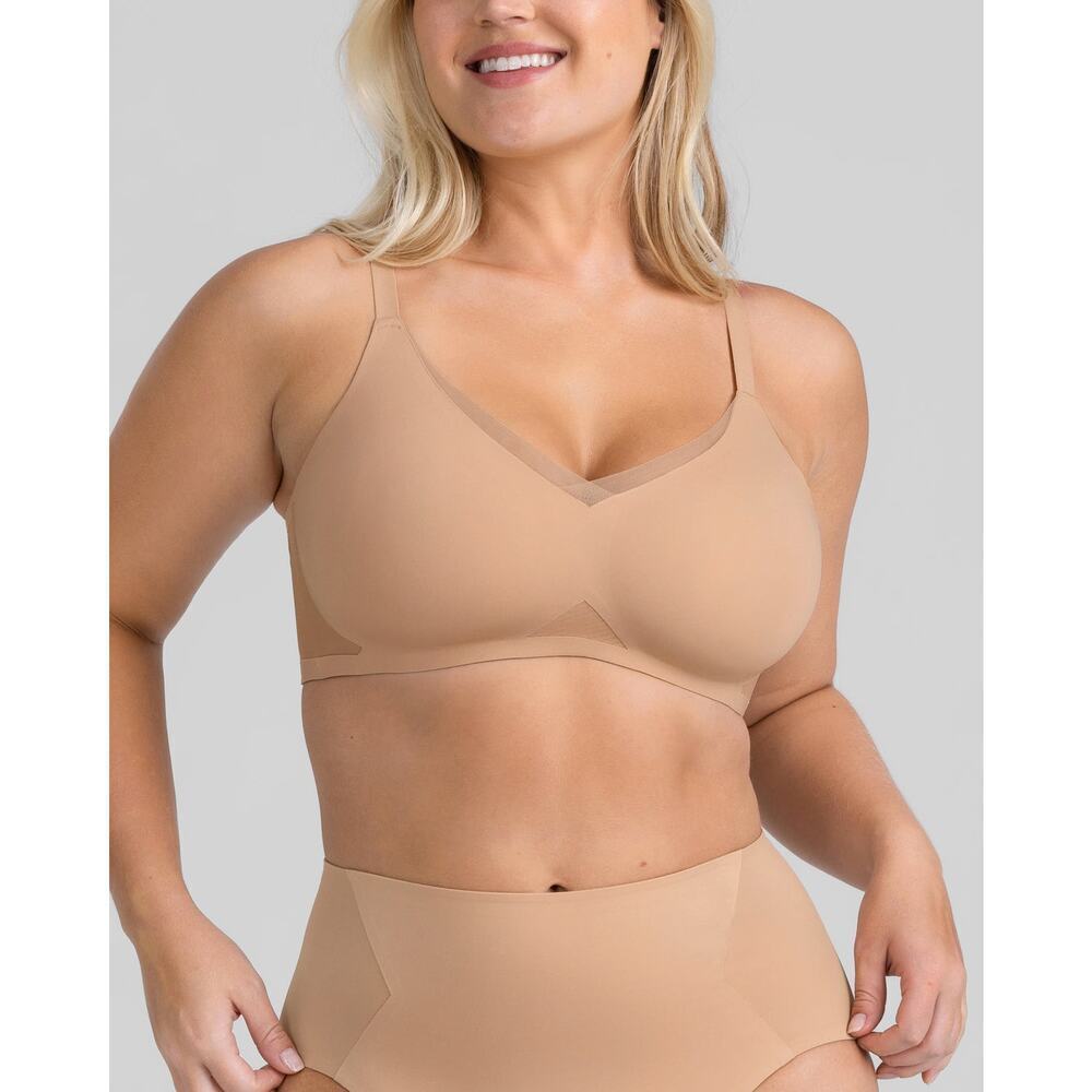 Honeylove Crossover Bra Women's Removable Pads Sand Large 38B/C